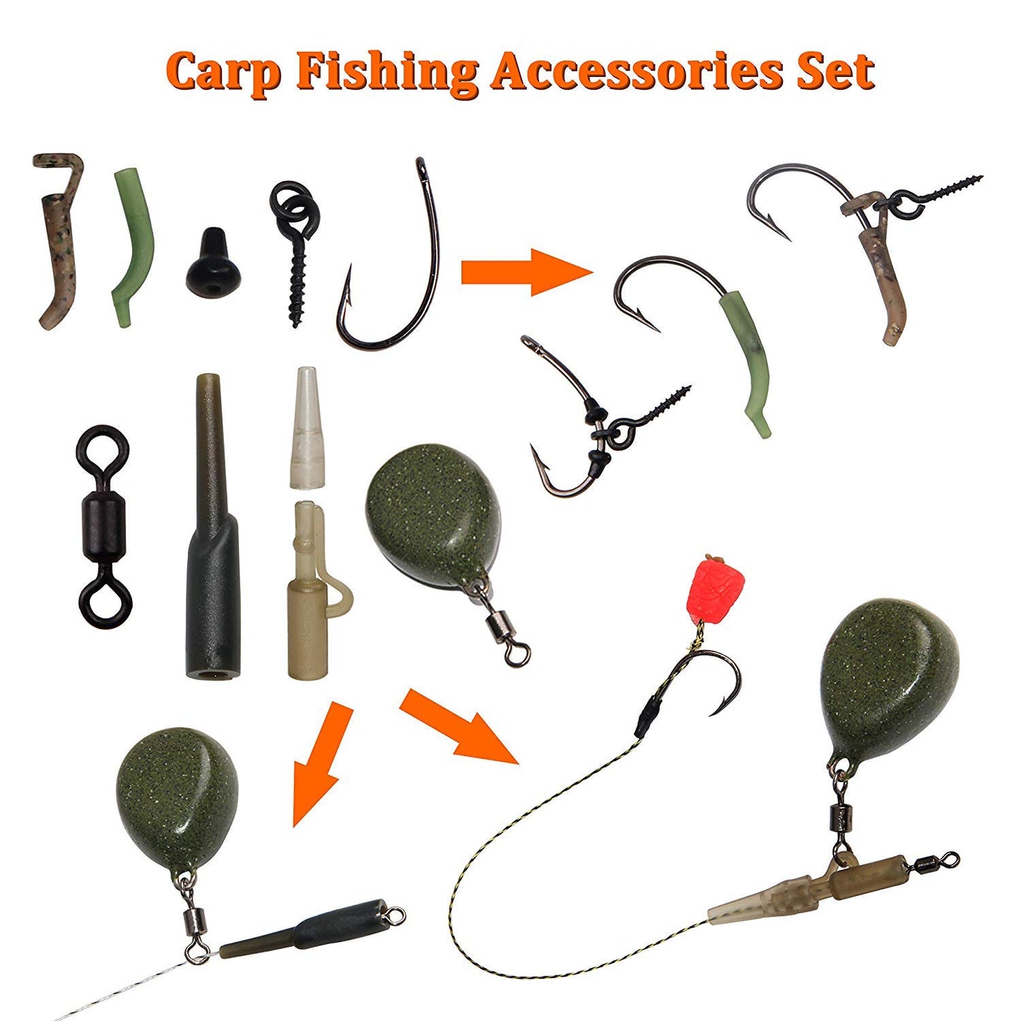 217pcs Carp Fishing Tackle Set Carp Fishing Tackle Box Anti Tangle Sleeve Line Aligner Bait Screws Carp Hooks Carp Weights for Bait Making Fishing Accessories