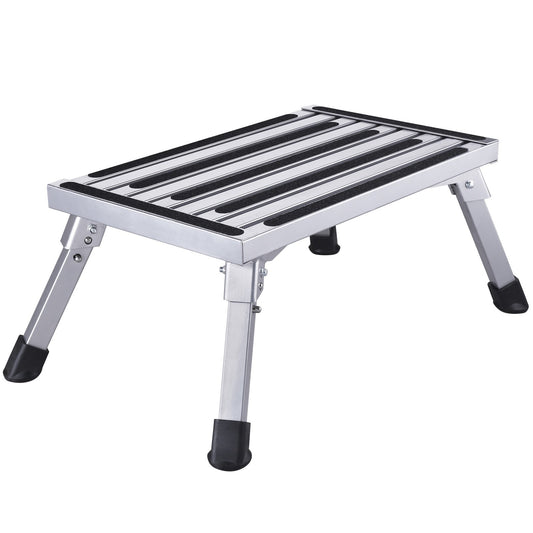 HDM 47x30x23cm Aluminum Folding Step Stool Stepladder 1 Step Work Platform Max Load 150 kg for Kitchen, Bathroom, Camping and more, Foldable Stool with Anti-slip Mat