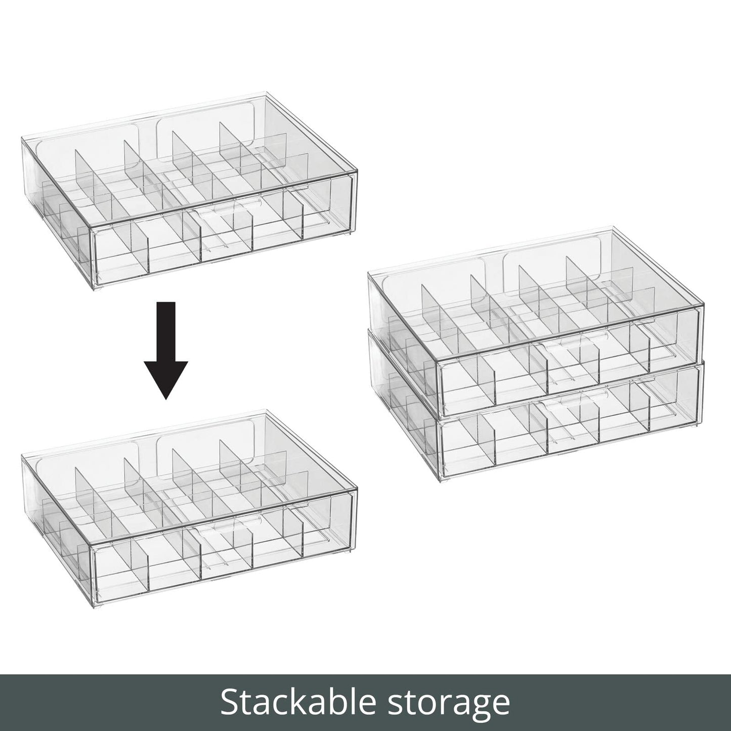 mDesign storage box for tea bags, coffee pods, sugar, etc. - compact plastic tea box with 20 compartments - kitchen organizer with a drawer - 2-pack - transparent
