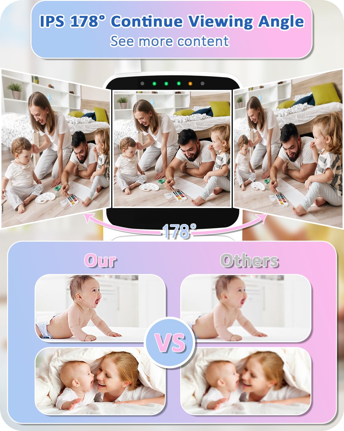 HelloBaby baby monitor with camera, 29 hours battery life, 318°/120° pan-tilt camera, 2x zoom, infrared night vision camera, ECO mode, up to 1000ft range, 2-way audio.