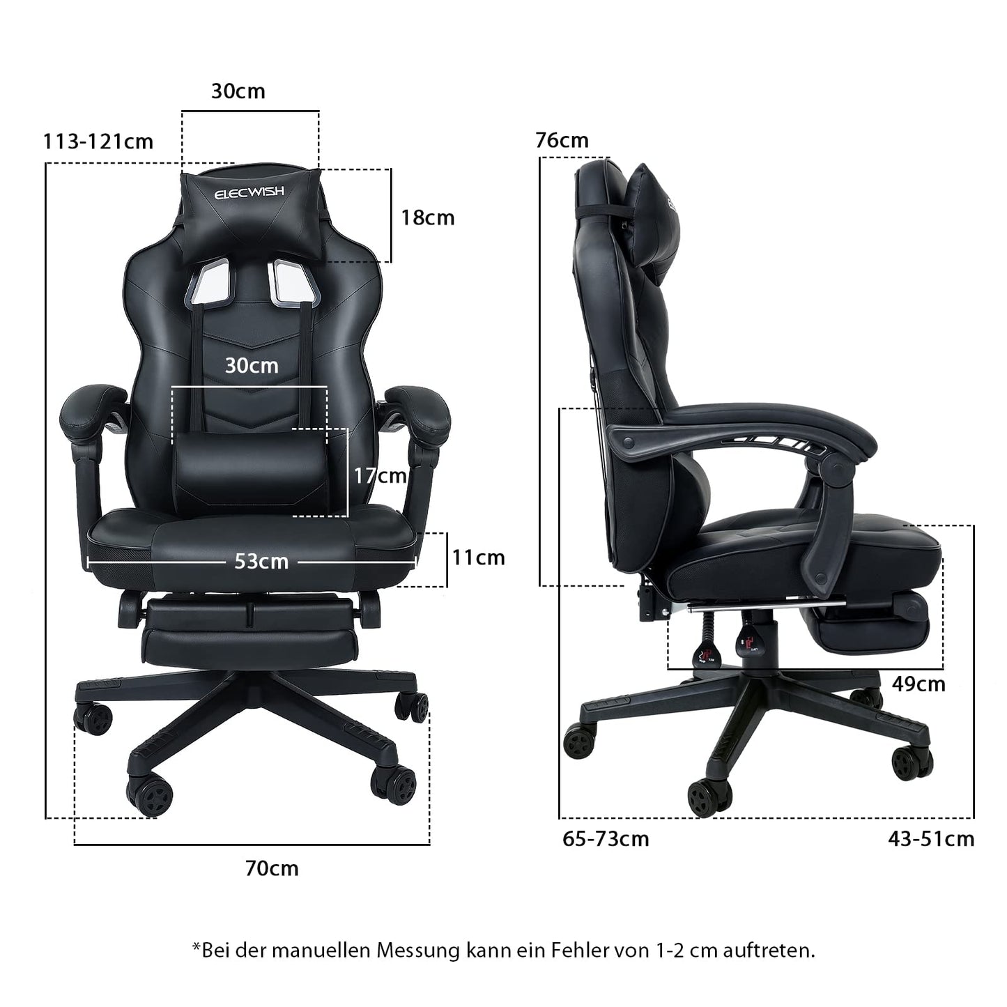 Puluomis Gaming Chair, Office Chair with Footrest, Racing Gaming Chair, PC Chair, Swivel Height Adjustable, 90-150° Backrest Adjustable, Removable Headrest, Lumbar Pillow, Ergonomic, Black