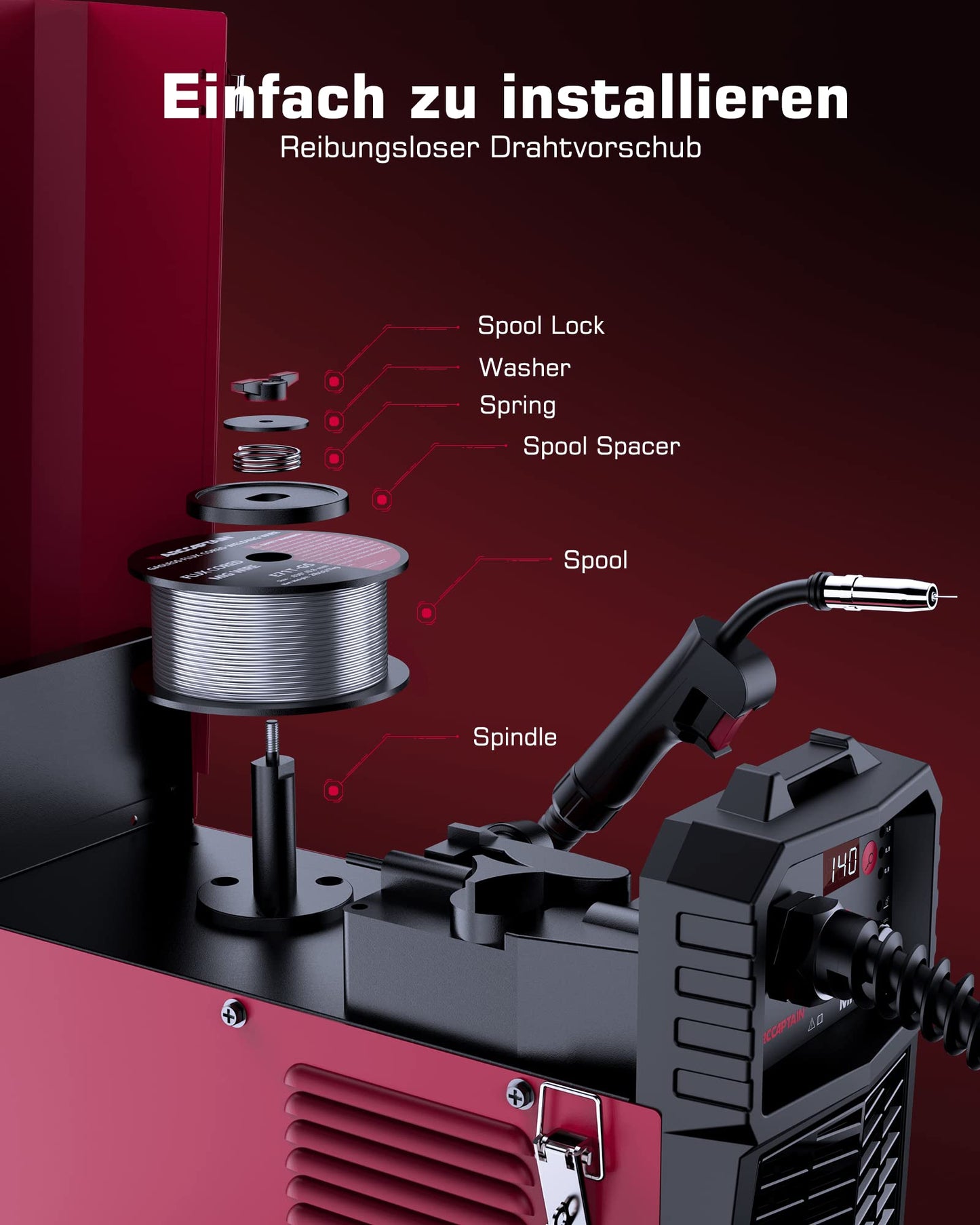 ARCCAPTAIN MIG MAG Shielding Gas Welding Machine IGBT 140A AC230V, 5 in 1 Combo Welding Machine with Flux Core Wire (FCAW)/MMA Stick/Lift TIG with Synergic Wire Feed, comes with 1kg of 0.8mm Flux Core Wire.