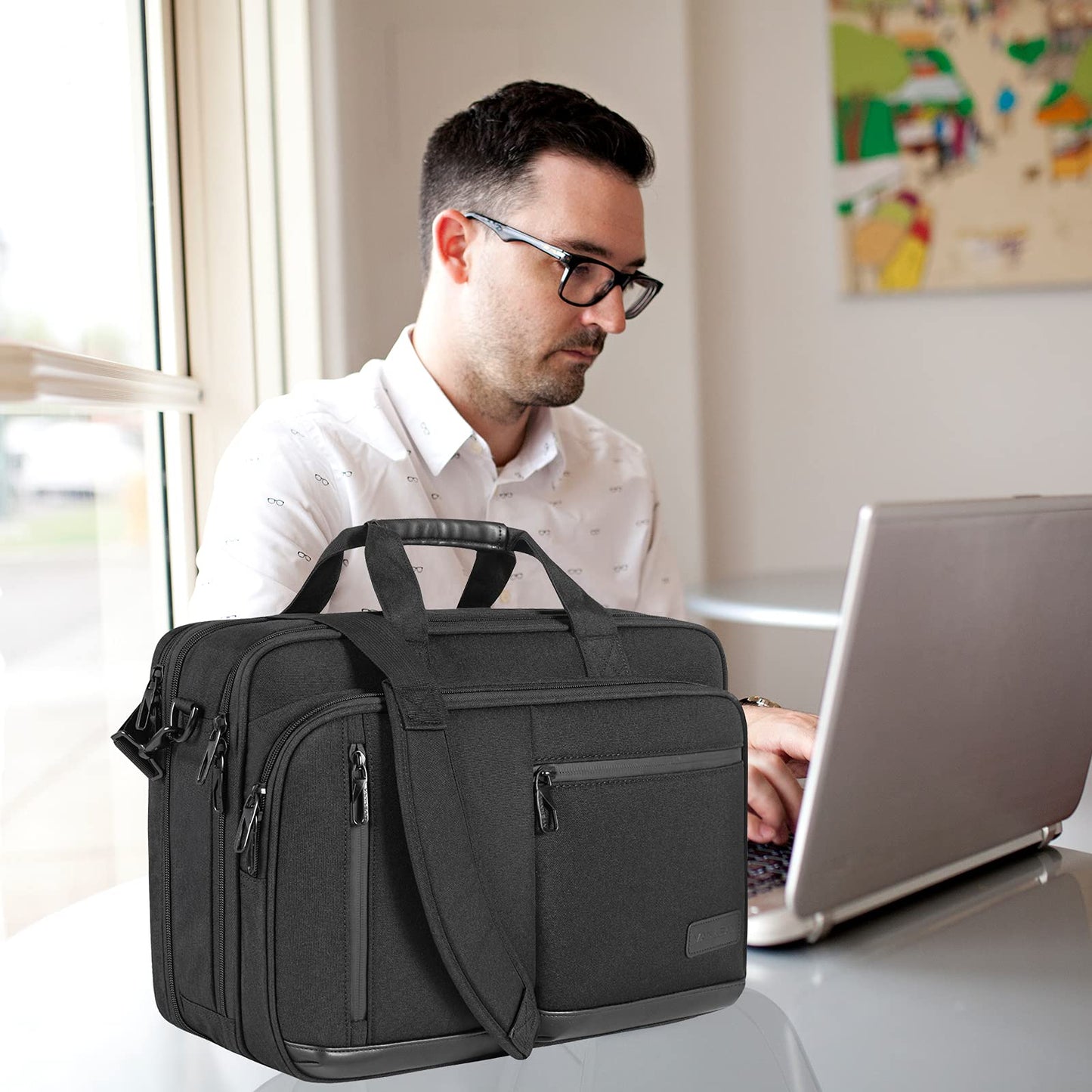 VANKEAN Laptop Bag for Women Men Business Briefcase 17.3 Inch, Fits up to Laptops, Waterproof Laptop Case Computer Bag for Travel/Business/School, Black