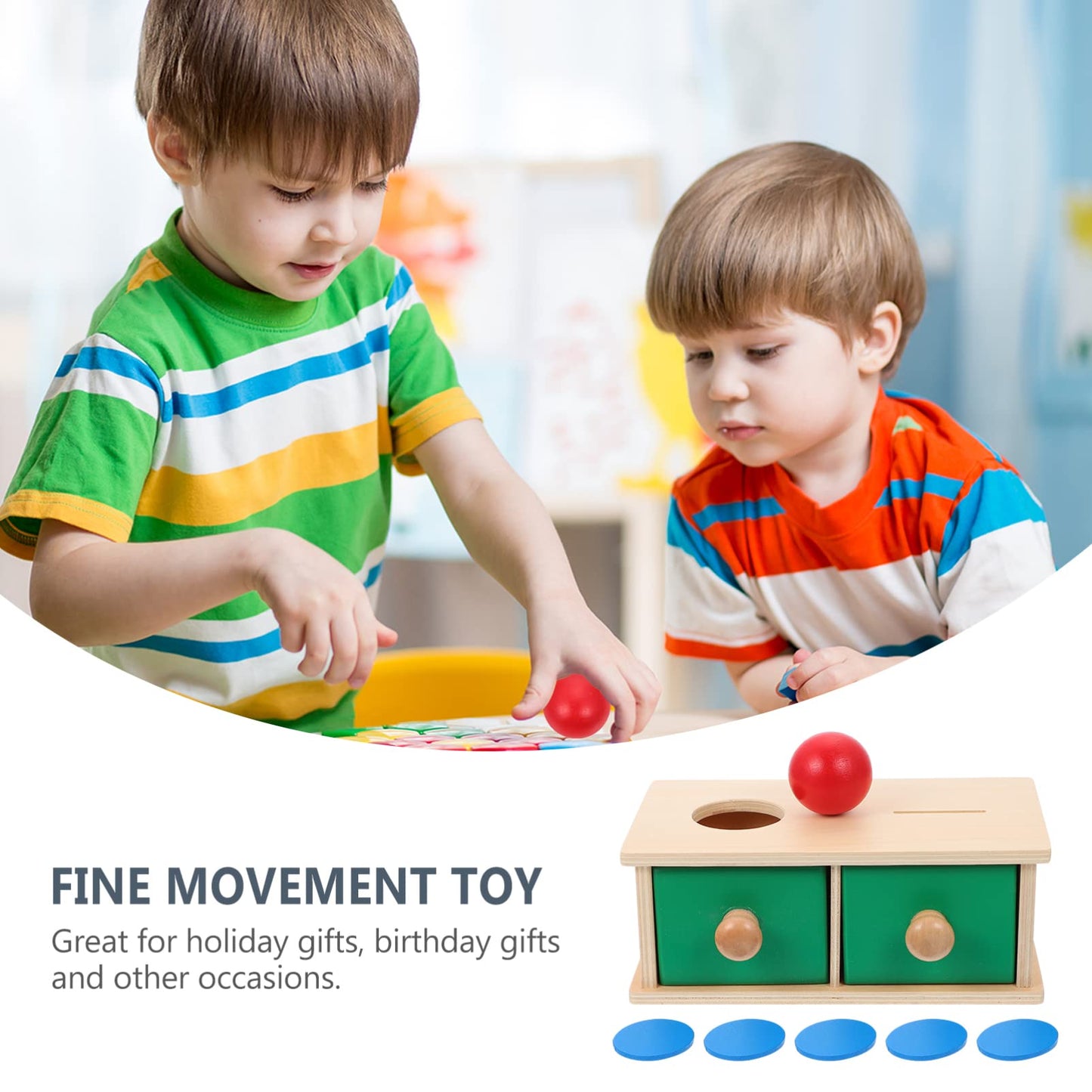 STOBOK Montessori Object Permanence Box Wooden Montessori Toy with Tray Balls And Coins Drop Montessori Object Permanence Box Kids Early Educational Toy