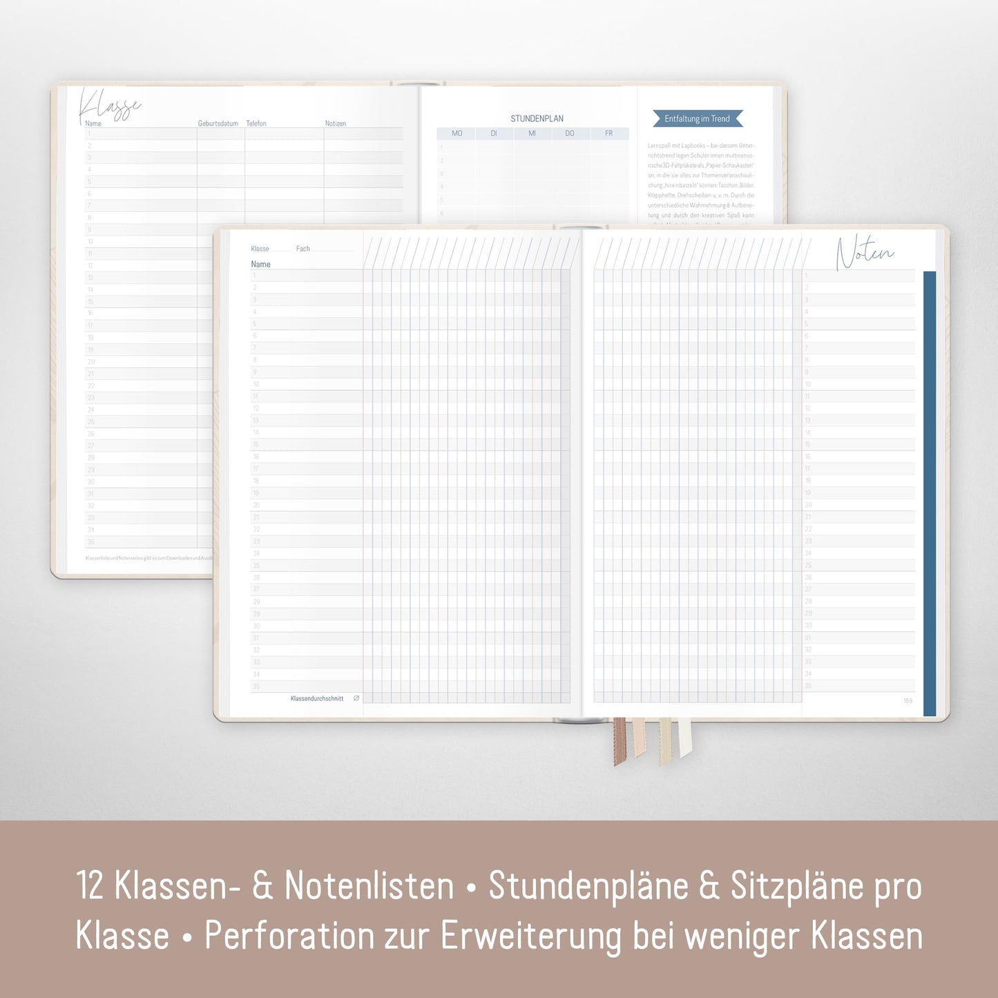 Häfft® Teacher Planner 2025/2026 A5 + "Beige Ginkgo" Hardcover Teacher Calendar/School Year Planner with 236 pages, stickers, and more - sustainable & climate-friendly.