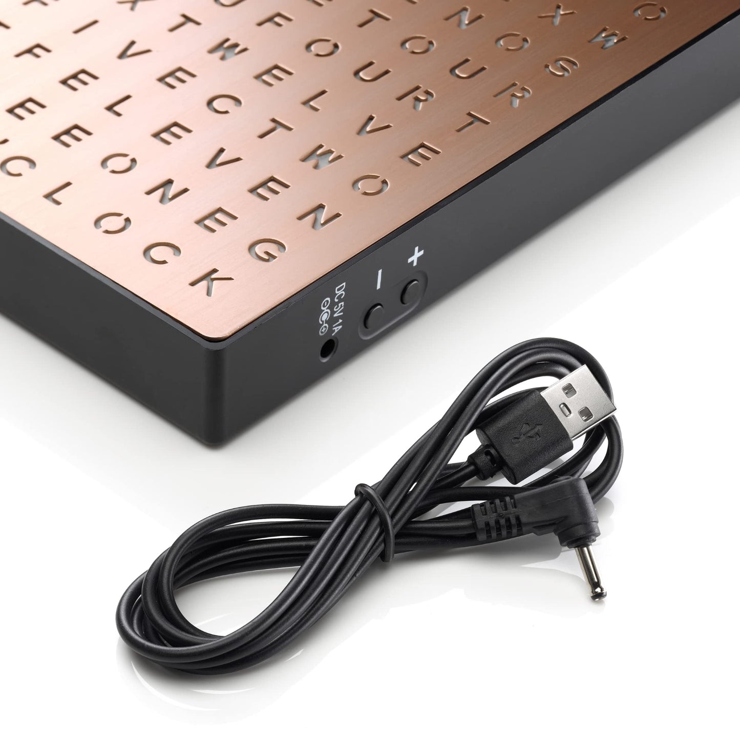 Auraglow LED illuminated USB wall or desk word clock, copper