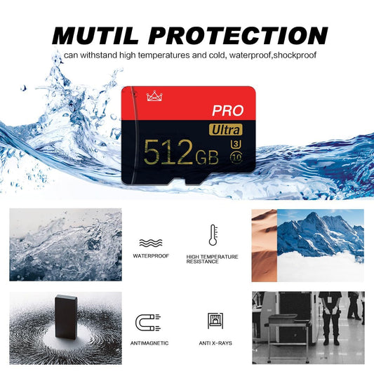 512GB Micro SD Card Class 10 Memory Card High Speed Mini SD Card with Adapter for Computer, Tachograph, Tablet, Drone.