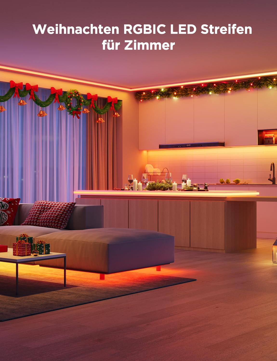 Govee RGBIC LED Strip M1 is Matter compatible, 2m LED strip for cabinet, gaming desk. Smart LED strip works with Apple Home, Alexa, Google Assistant.
