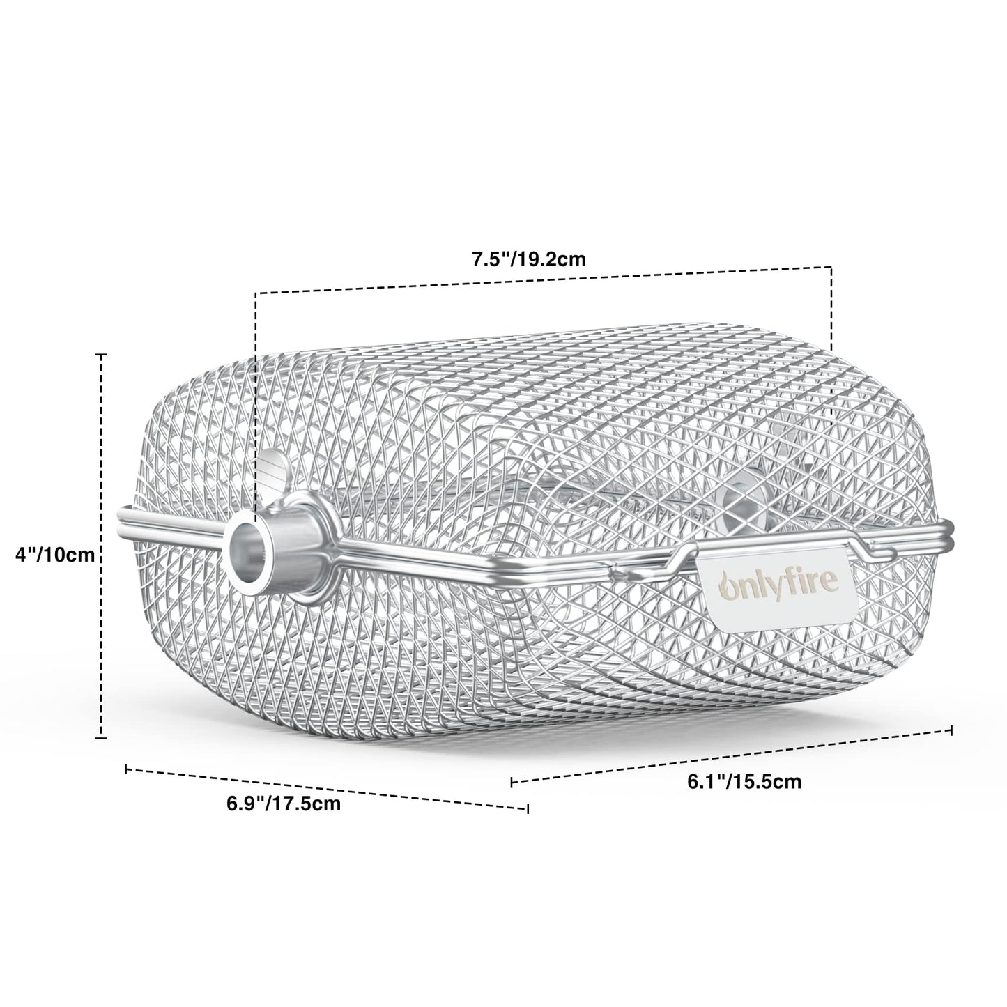 Onlyfire Universal Stainless Steel Grill Basket for Rotisserie, Rotisserie Grill Rack for Skewer, Skewer Basket for Potato Wedges and Vegetable Cubes, 19.2 x 17.5 x 10 cm, 3 pieces.