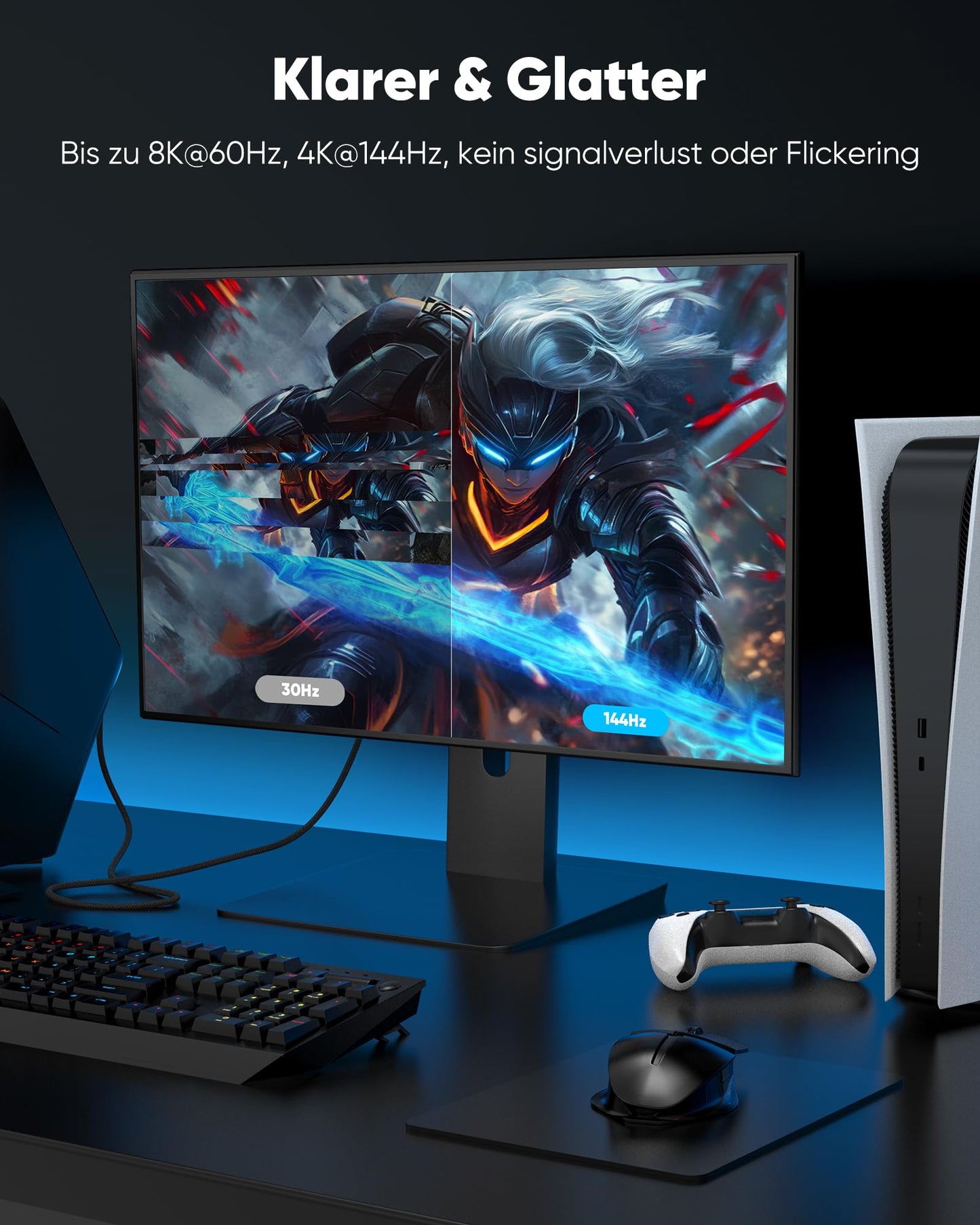 Highwings HDMI 2.1 Cable 7.5m 8K, 48Gbps Highspeed 8K@60Hz HDMI Cable 4K@120Hz 7680P eARC HDCP 2.2&2.3 DTS:X Dynamic HDR 10 Compatible with PS5/4/3 Soundbar HDTV Monitor