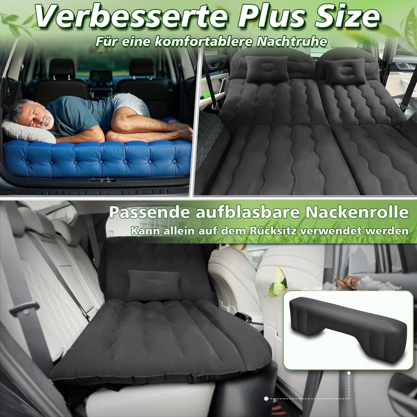 YOOHBERRY'S Car Mattress, 200*125cm SUV Car Air Mattress with Air Pump, 2 Pillows, Rear Seat Air Mattress Pillow, Thickened Flocking Inflatable Car Bed Trunk for Camping (200*125)