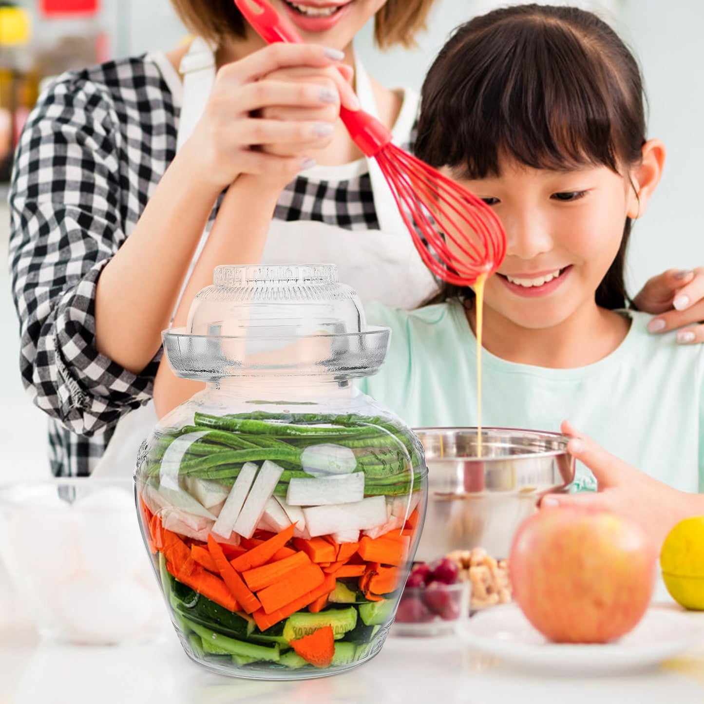 2.5-liter fermentation jar with lid, wide mouth, and airlock, transparent canning jar for kimchi, sauerkraut, kombucha, and more.
