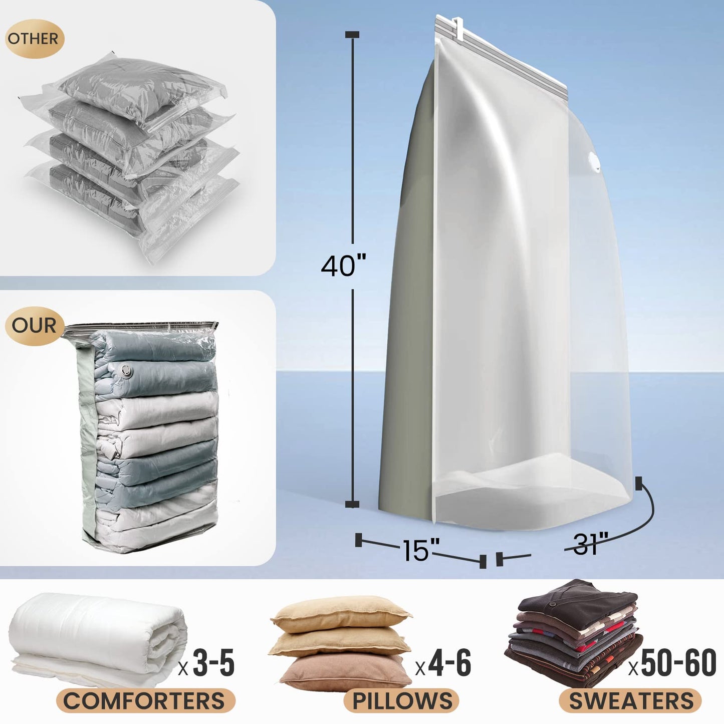 TAILI Cube Vacuum Storage Bags for Clothes, Jumbo 10 Pack (80x100x38 cm), Extra Large Storage Vacuum for Comforters, Blankets, Bedding, Space Saving Vacuum Garment Bags.