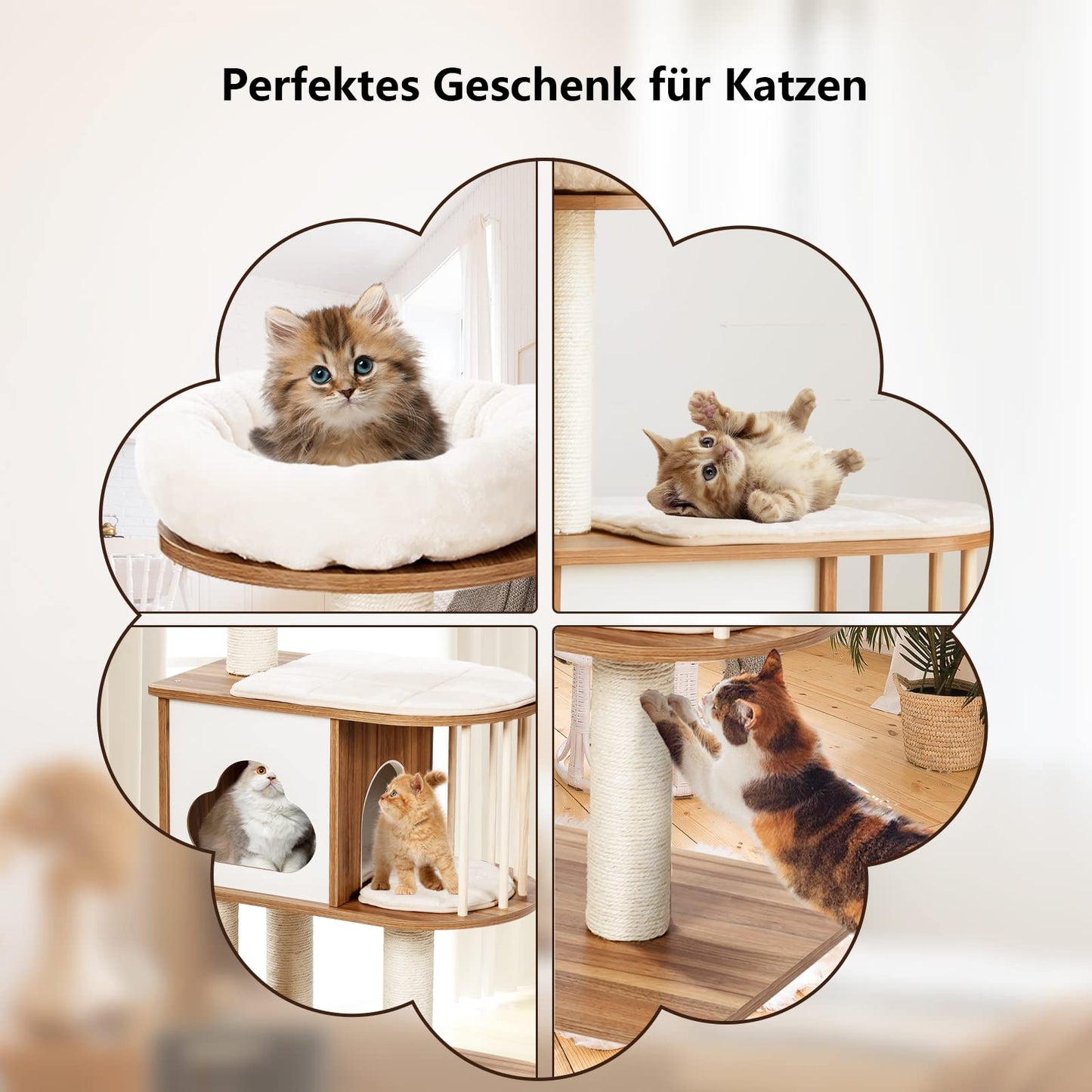 GYMAX Cat Tree Stable Cat Furniture Cat Scratching Post Climbing Tree for Cats Height 117 cm (Brown)