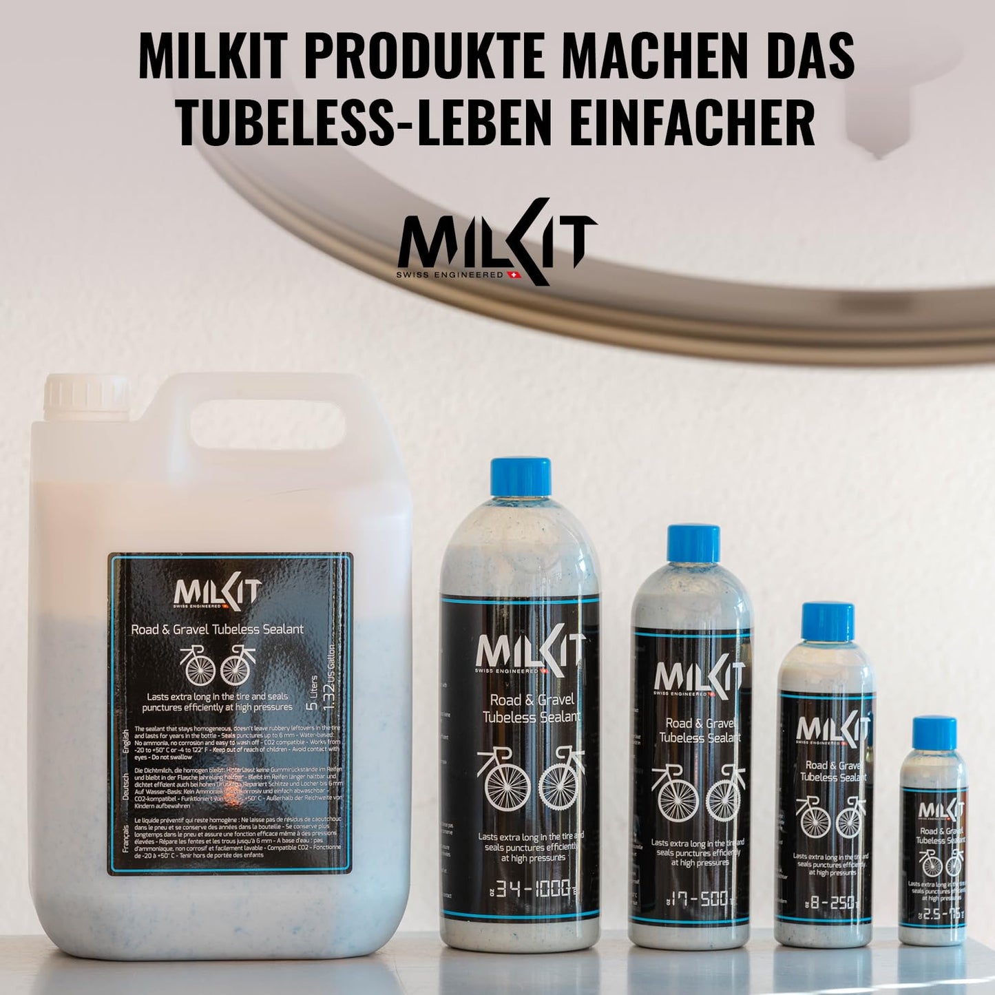 milKit Tubeless Sealant for road bike & gravel, in a 250 ml bottle - bicycle tire sealant - Tubeless milk for bike tire sealing