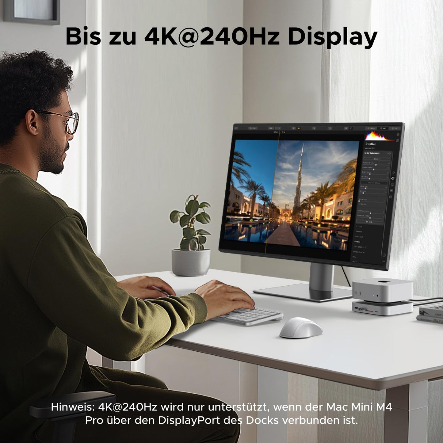 UGREEN Mac mini M4 Dock with DisplayPort (4K@240Hz max.) for dual monitor setups, 10Gbps USB ports, 8TB M.2 NVMe SSD slot, SD/TF card reader & 3.5mm audio Compatible with Mac mini M4/M4 Pro.