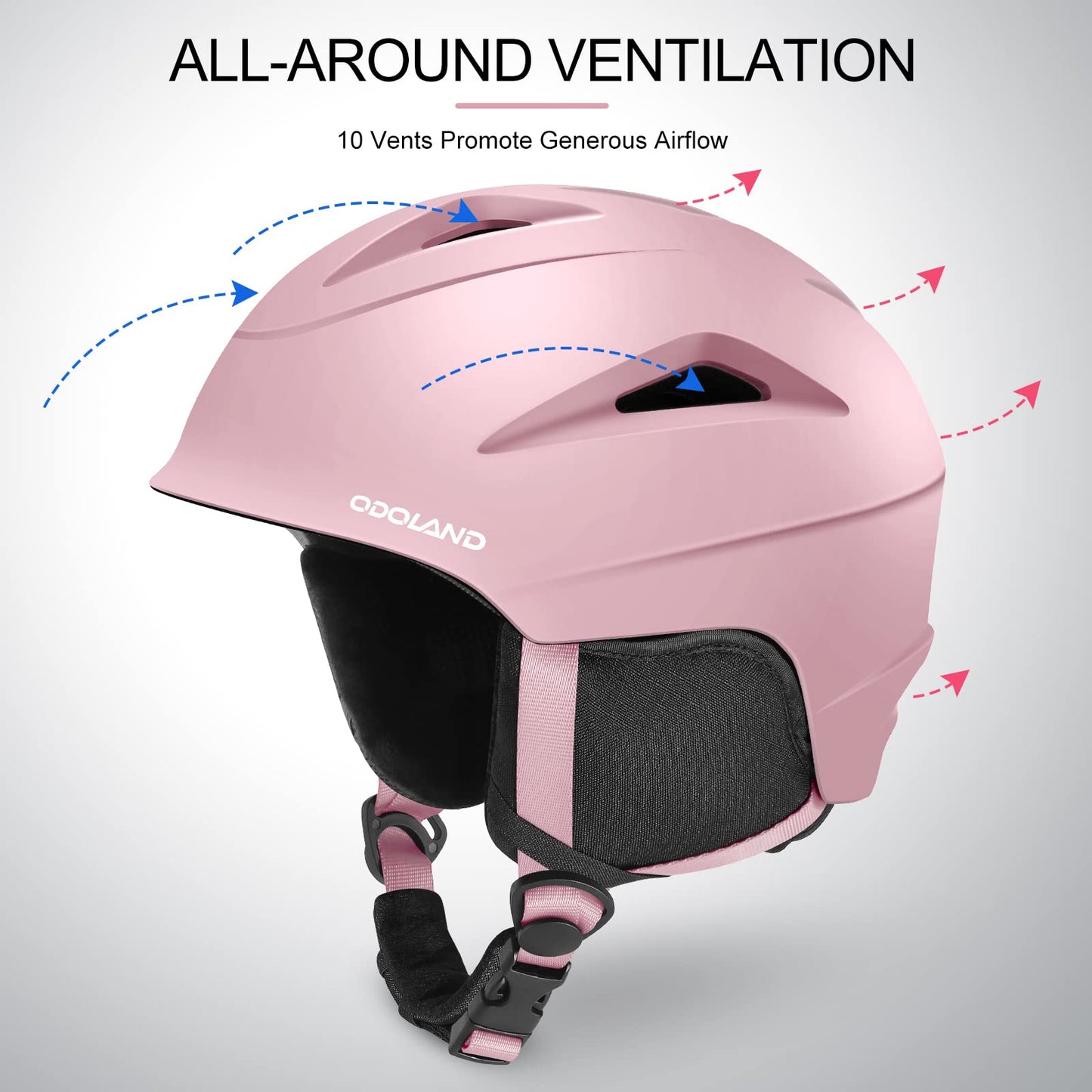 Odoland ski helmet with ski goggles for skiing and snowboarding, adjustable size, with ear flaps for men, women, and teenagers.