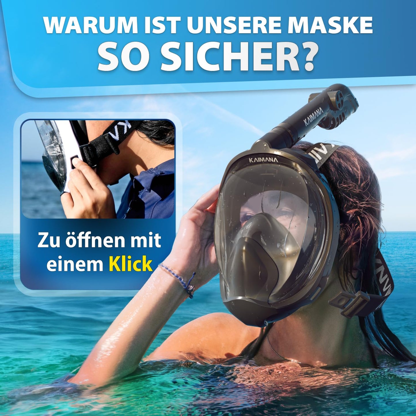 The award-winning KAIMANA® snorkel mask for adults & kids - completely CO2 safe - includes carry bag - adult diving mask - full face diving mask