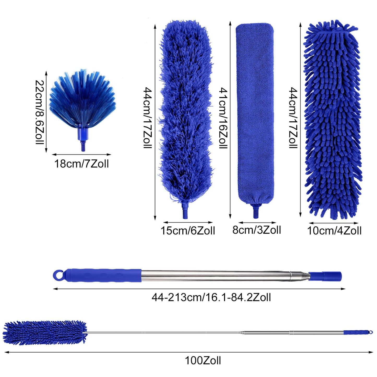 7-piece duster telescopic washable, duster long extendable up to 213cm, cobweb remover with hook microfiber dust mop for high ceilings cobwebs