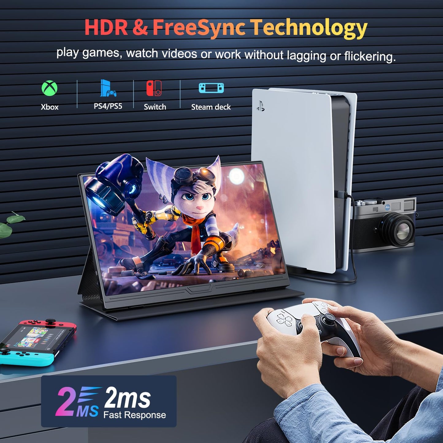 MOMODS Portable Monitor, 15.6 inch Portable Mobile Monitor 1080P FHD IPS FreeSync with Mini HDMI USB C, Second Screen for Laptop/PC/Mac/PS5/Xbox