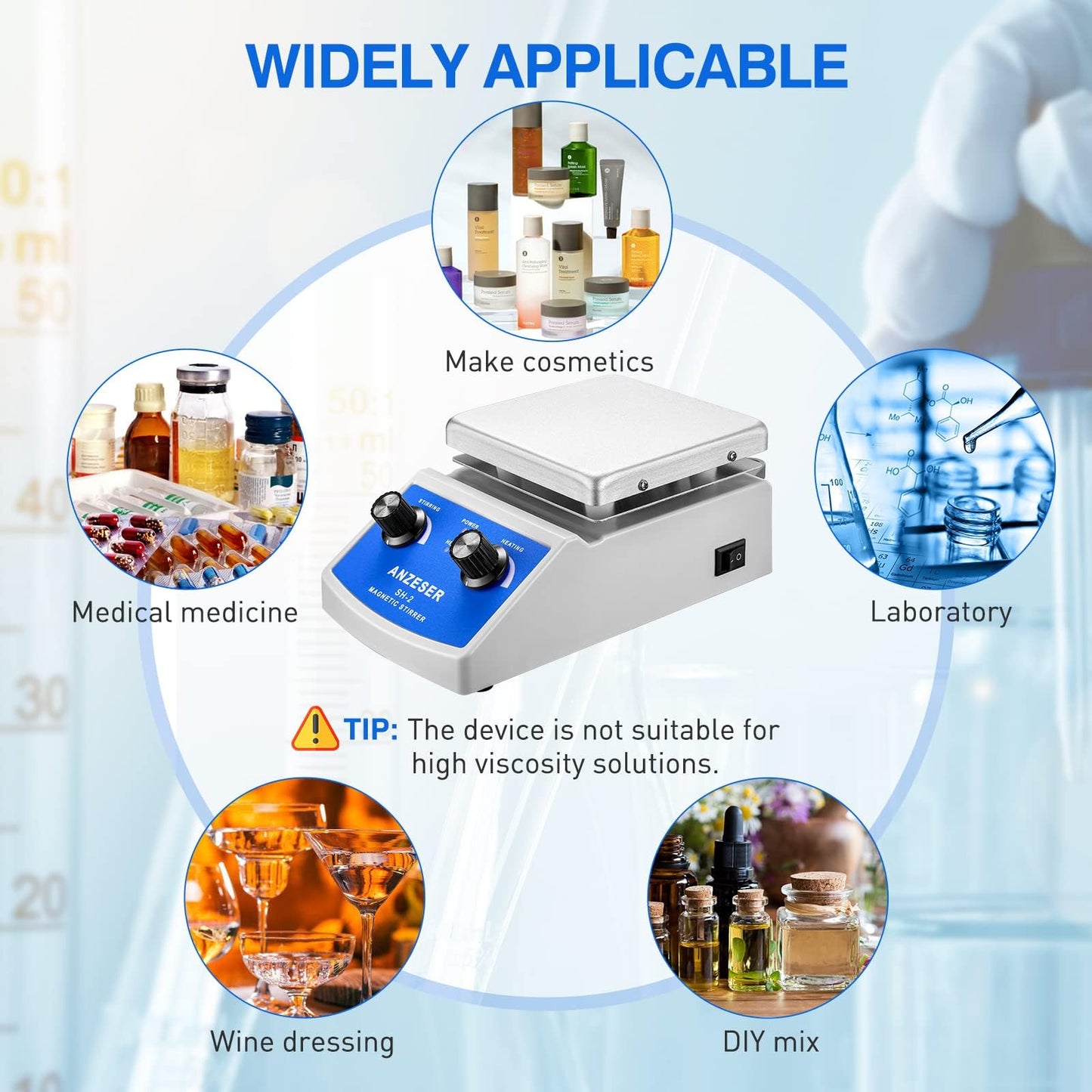 ANZESER Magnetic Stirrer Heating Plate 120x120mm 380°C for simultaneous mixing, stirring, and heating with EU plug, PTFE (Polytetrafluoroethylene), Aluminum