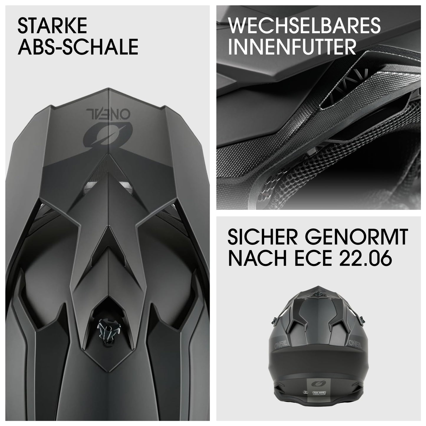 O'NEAL C-SRS Motocross Helmet SOLID Black (Size S) - ECE 22.06 certified, durable ABS shell, efficient ventilation system & removable, washable inner lining.