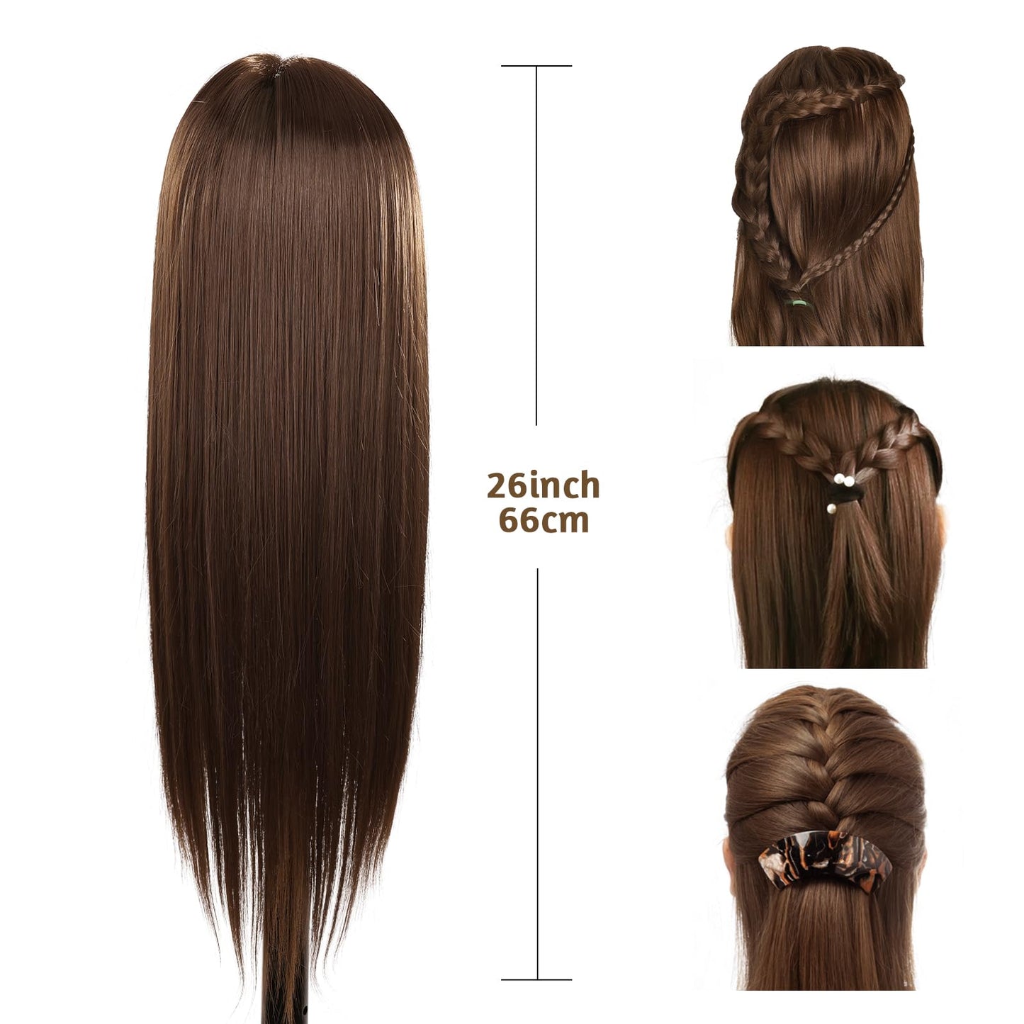 Mannequin Head Real Hair, TopDirect 66cm/26 Inch 70% Human Hair Practice Head Hairdressing Training Head with Braiding Tool & Stand & 7 PCS Colored Hair Extensions
