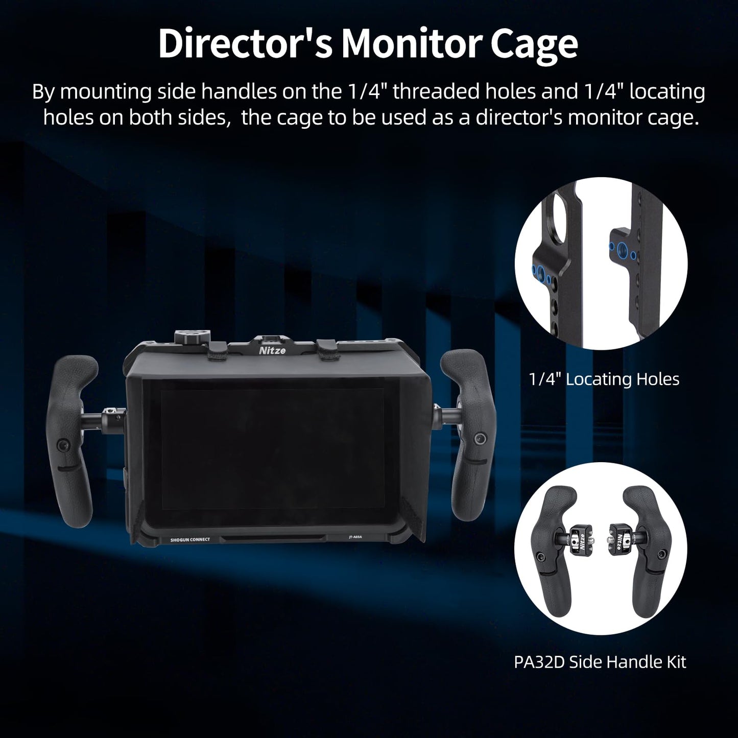 Nitze cage for Atomos Shogun Connect/Shogun/Shogun Ultra, monitor cage with mounting plate and sunshade - JT-A03C.
