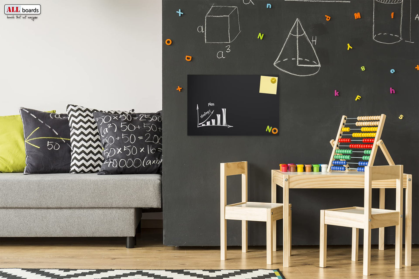 ALLboards Metallic Magnetic Board BLACK CHALKBOARD 60x40cm MetalBoards Memo board for any type of magnets Magnetic pin board + 6 chalks, 10 magnets and eraser