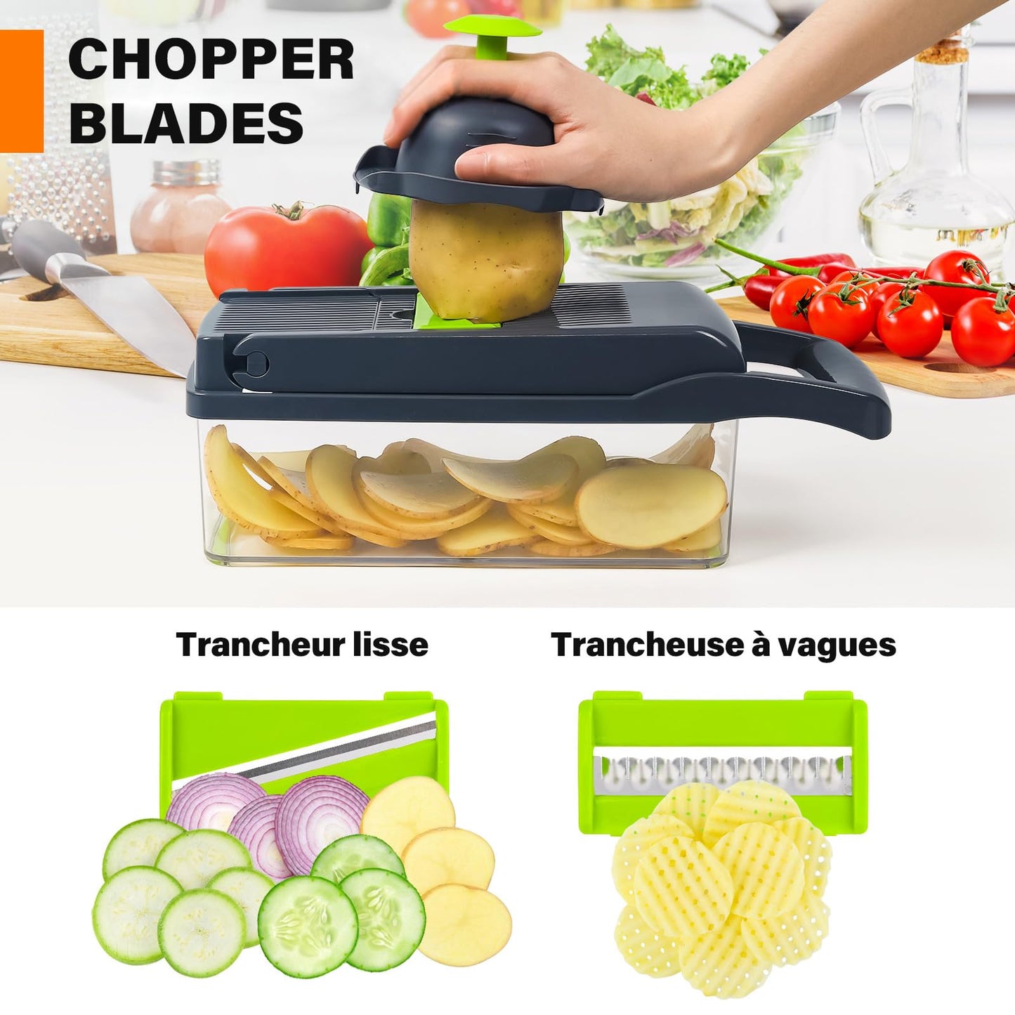 16 In 1 Vegetable Chopper, Mandoline Slicer, Vegetable Cutter, with 7 Interchangeable Blades, Dicer for Slicing Fruits, Vegetables, Carrots, Potatoes.