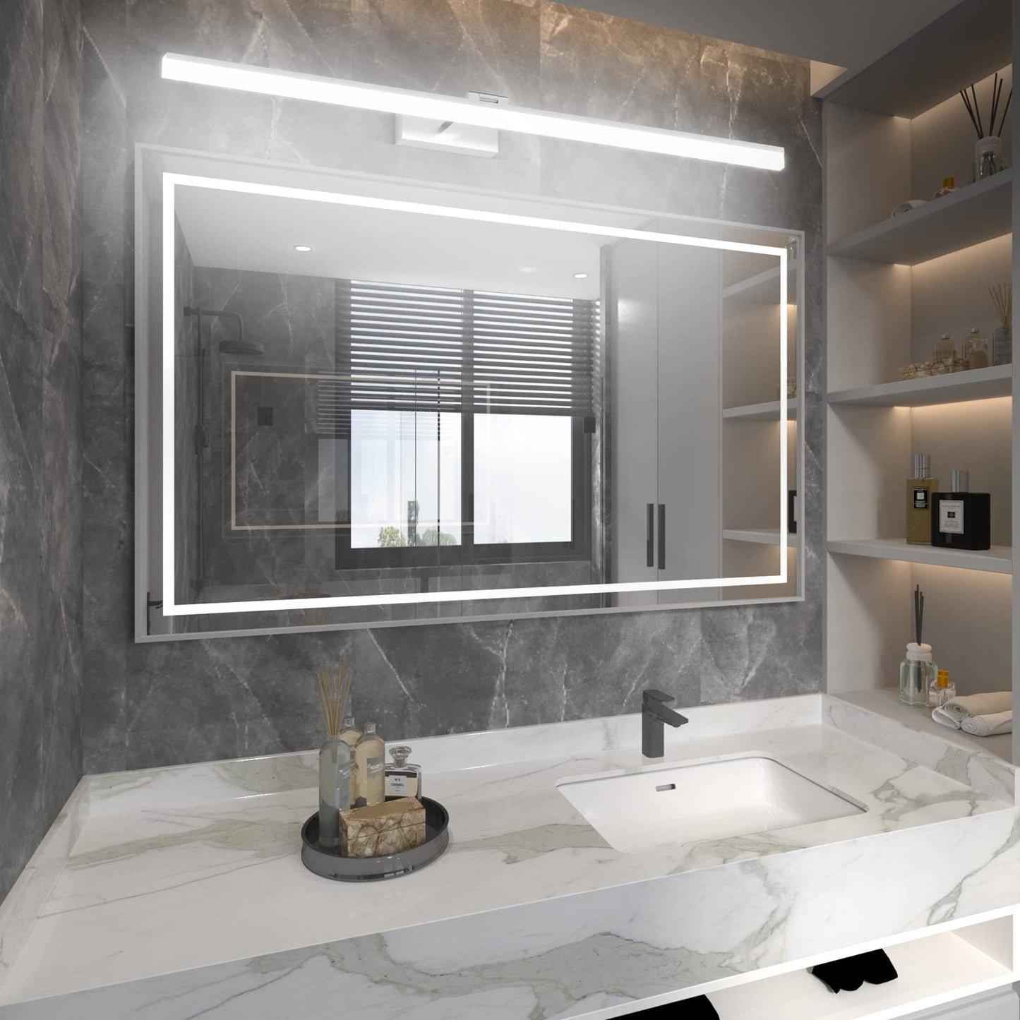 Klighten LED mirror light bathroom lamp 100CM, silver bathroom mirror lighting lamp 28W 1560LM bathroom lamp mirror lamp, 180° rotation, cold white 6000K, IP44 waterproof LED makeup light