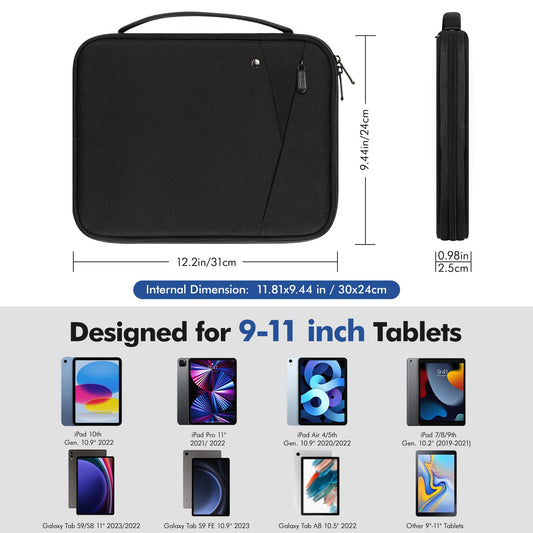 MoKo 9-11 Inch Tablet Sleeve Case with Handle, Padded Protective Travel Bag for New 11 Inch iPad Air M3 2025, iPad A16 11", iPad Pro 11 M4, iPad 10/9/8/7th, Tab S9/S8 11, Black