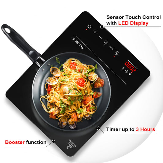 Aobosi Induction Cooktop, Induction Hob 1 Plate, 20 Power Levels and 20 Temperature Levels, 2000W Portable Induction Cooktop, LED Display, 10H Timer, Booster Function, Silver