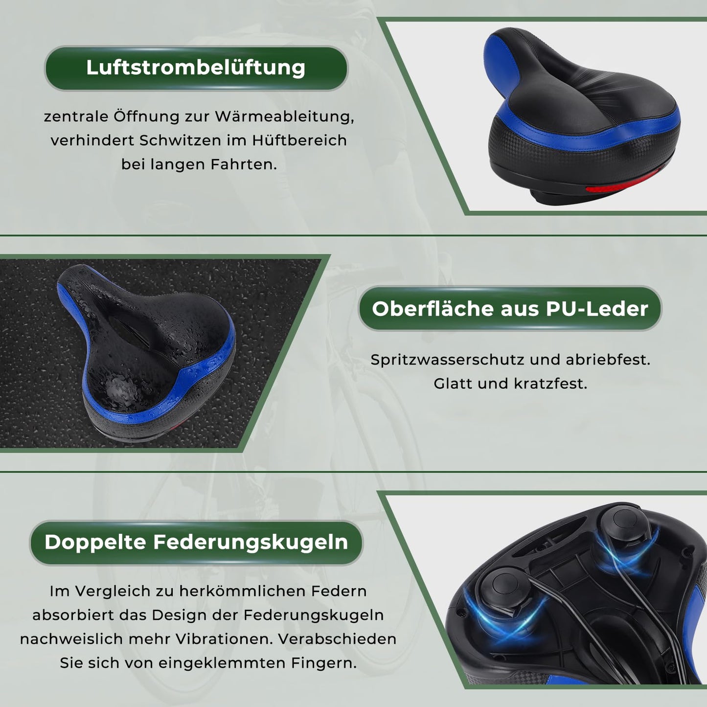 Bike saddle Bicycle seat for men and women Comfortable Soft Gel Bike Saddle Waterproof Breathable with reflector Blue