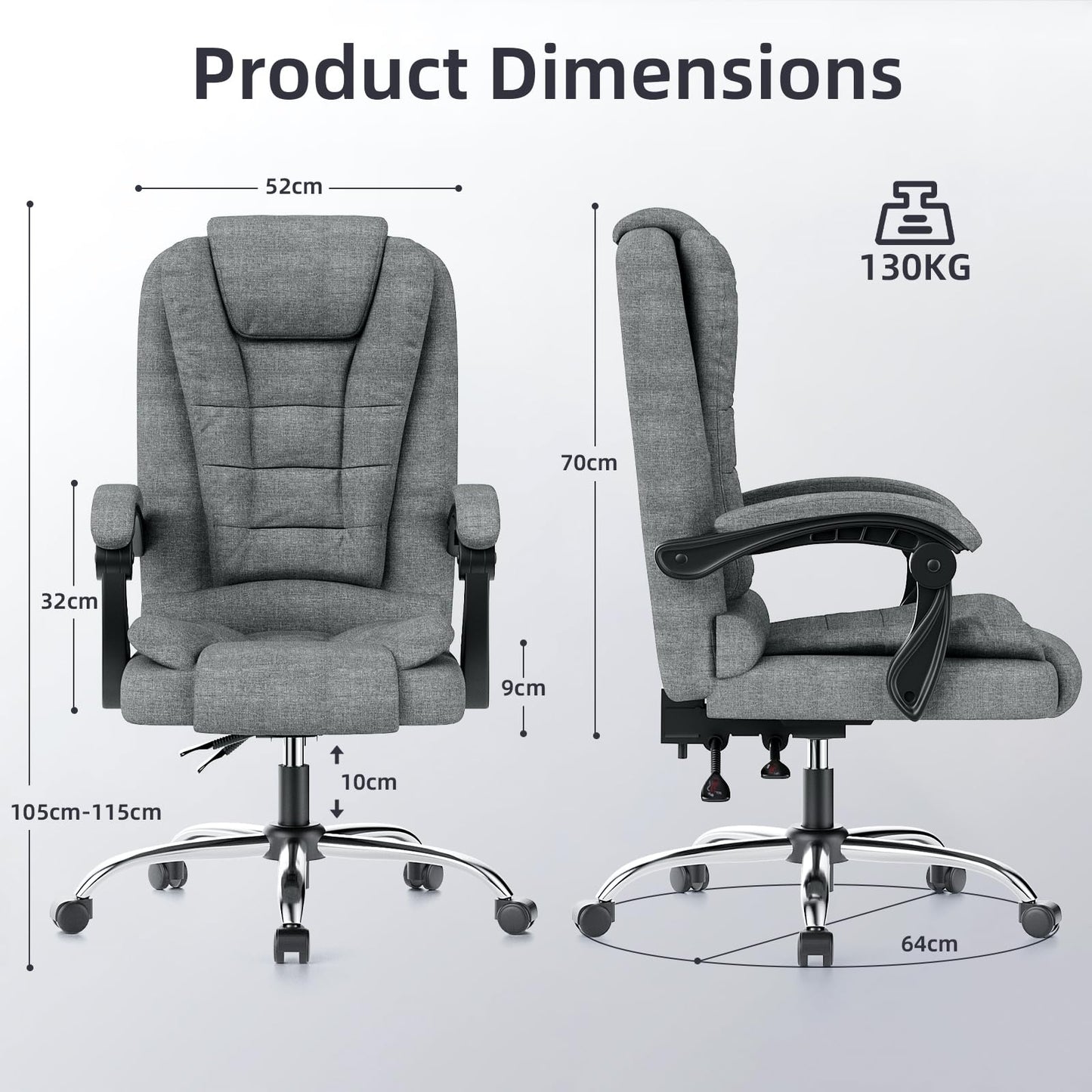 naspaluro Ergonomic Office Chair, High Back Desk Chair with Height Adjustable, Executive Chair, Reclining Chair for Office, Home, Dark Gray