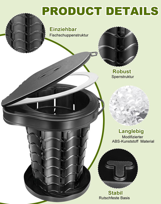 Folding camping toilet with toilet bag, portable toilet with lid, 34cm height, stable, max 400 lbs weight capacity, for outdoor camping, grilling, travel, fishing, beach, self-driving.