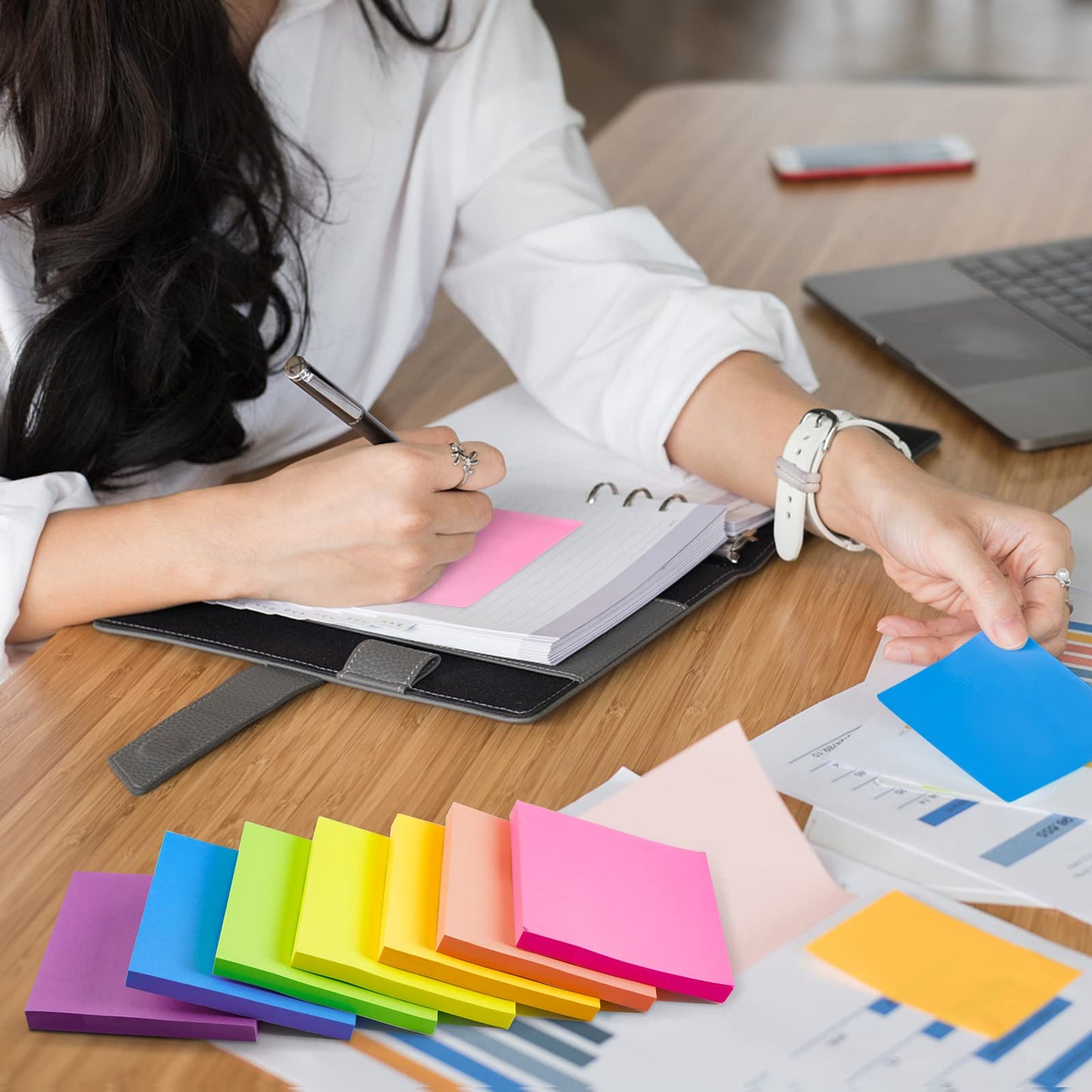 28 pack colorful sticky notes, self-adhesive sticky notes 76 x 76 mm, bright sticky notes colorful square sticky notes for office home school meeting, 72 sheets/block.