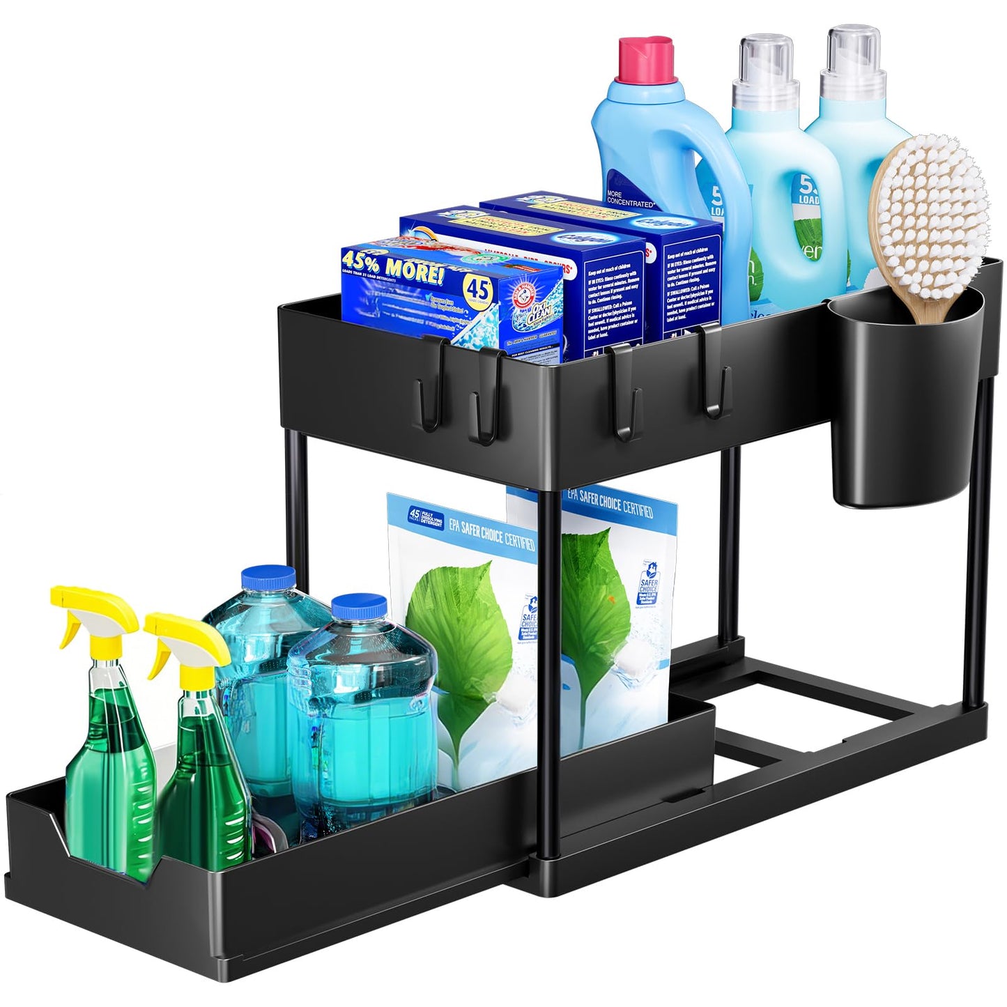 Puricon under sink shelf cabinet organizer, 2-tier countertop kitchen rack organizer, multifunctional spice rack under cabinet shelf sink rack - Black