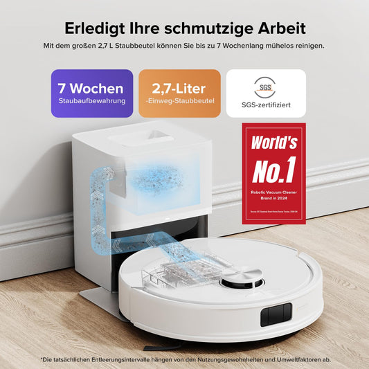 roborock Q10 S5+ Robot Vacuum with Mopping Function, 10,000 Pa HyperForce Suction Power, Dual Anti-Tangle System, Auto Lifting Mopping, Ideal for Pet Hair, Carpets, Hard Floors (White)