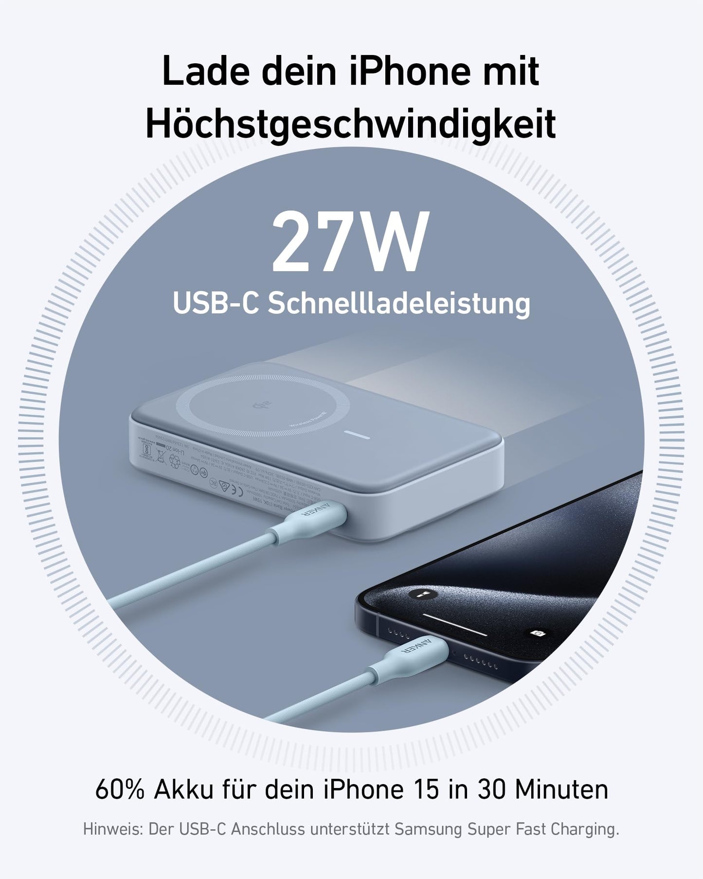 Anchor MagGo Power Bank, Qi2-certified 15W fast MagSafe-compatible portable charger, 10,000mAh battery, Smart display & foldable stand, for iPhone 17/16/15/14/13, incl. USB-C cable