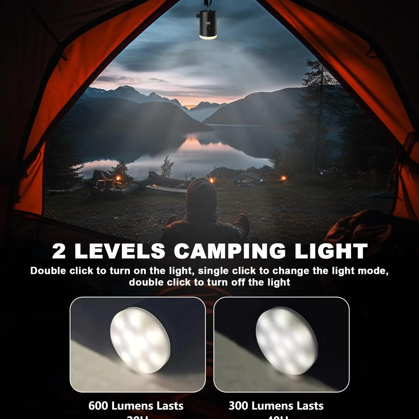 Portable Electric Air Pump: 4000mAh Type-C Rechargeable Battery, Ultra-light and Fast Inflating/Deflating Electric Air Pump with Camping Lantern for Air Mattresses (Black)