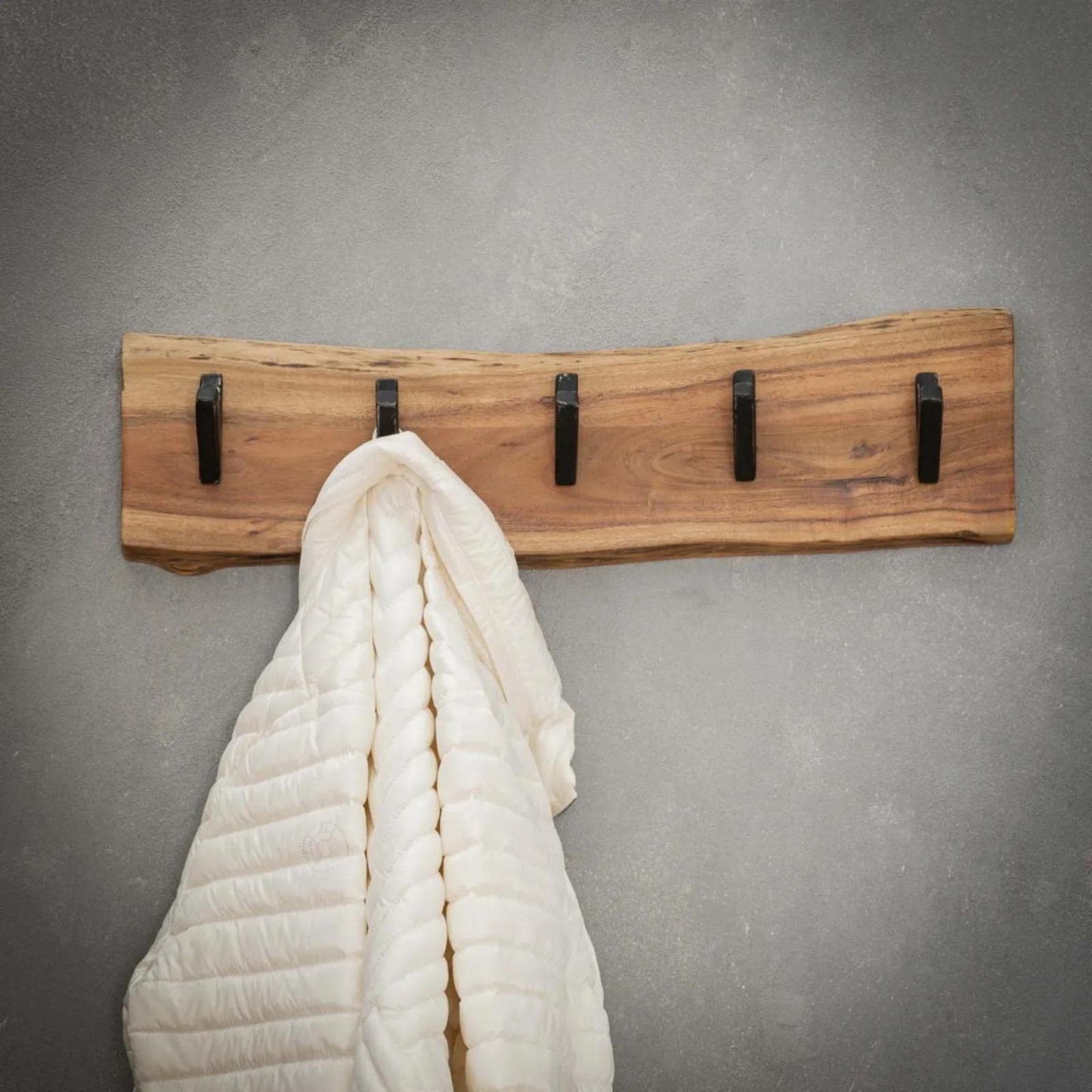 RINGO-Living wall coat rack 60cm - Slim clothing rack with 5 hooks for your jackets, coats, & scarves - Vintage clothes rack made of solid natural wood - Rustic wall shelf for the hallway