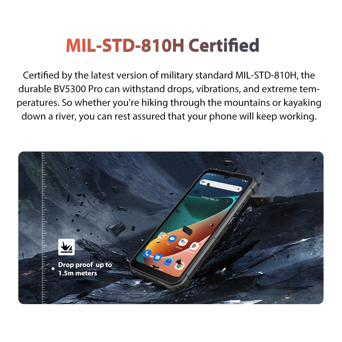 Blackview outdoor phone without contract BV5300 PRO, ArcSoft® 13MP+8MP, 7GB+64GB (1TB expandable), 3 card slots, Android 12 DUAL SIM IP68 waterproof smartphone, 6.1'' HD+, 6580mAh battery, Green