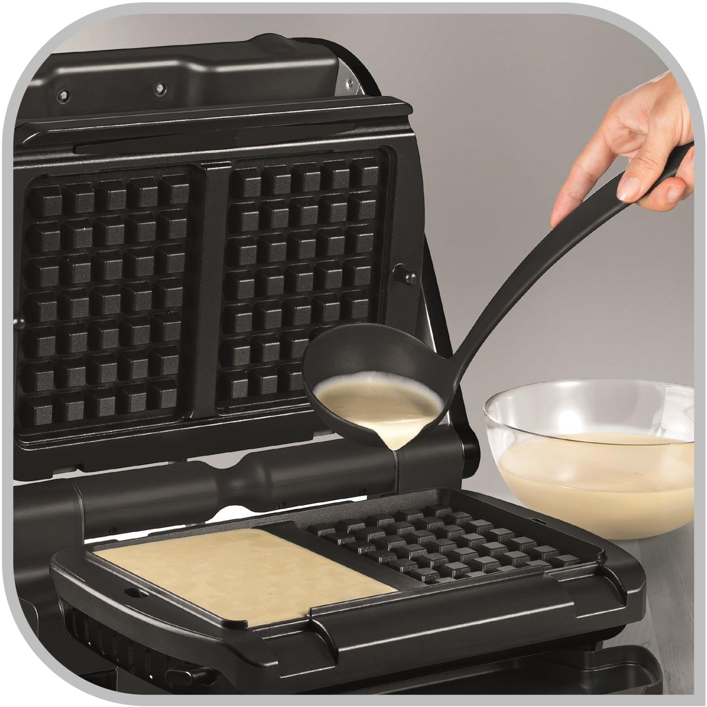 Tefal OptiGrill Waffle Plates, compatible with OptiGrill+ and Elite models, includes ladle, black, XA7248.
