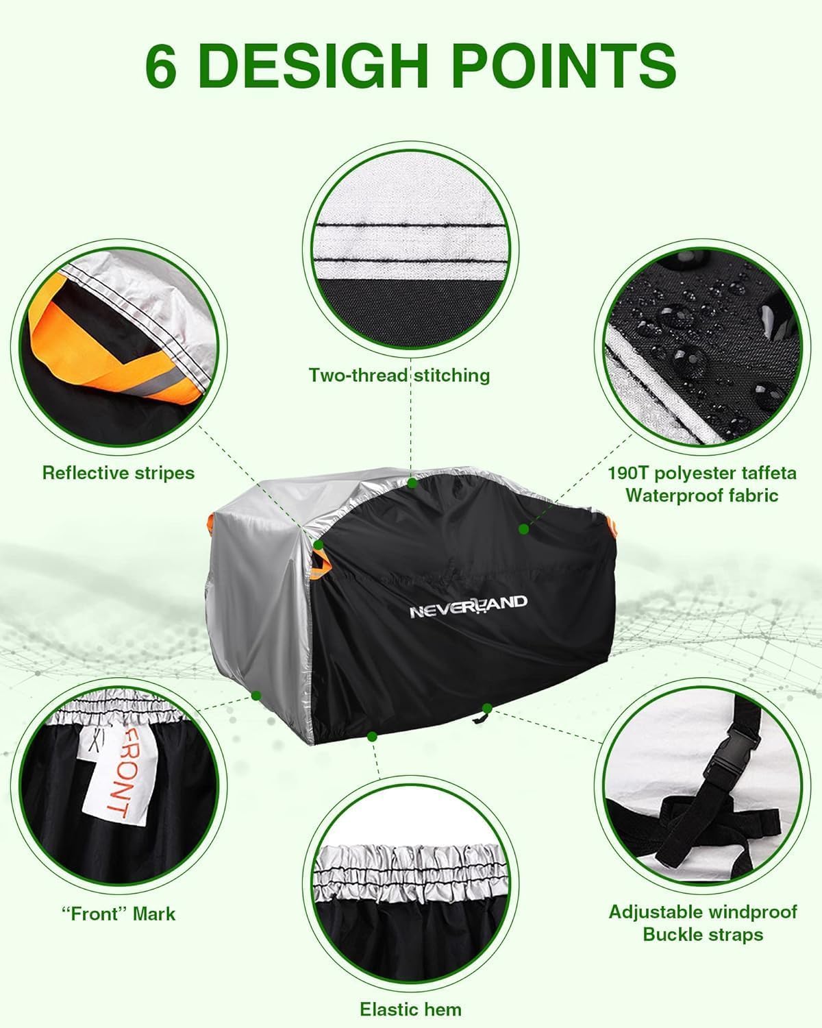 NEVERLAND XXXL Quad ATV Cover - Vehicle Protection Cover 256 * 110 * 120cm Phosphorescent Dirt-resistant Winterproof Dustproof Rain UV Protection Black & Silver