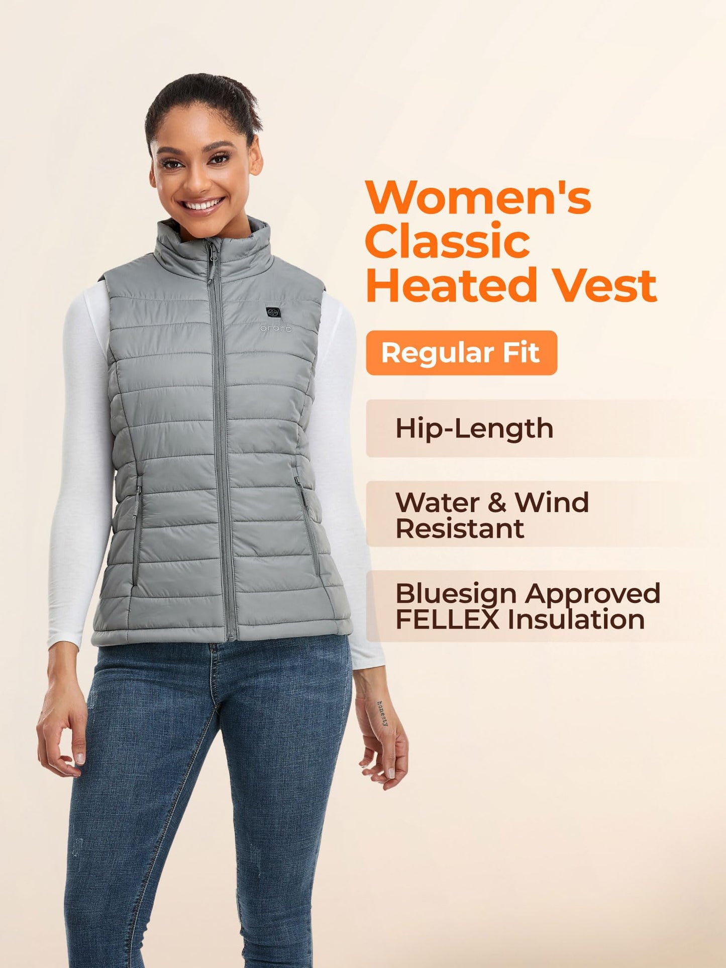 ORORO Women's Heated Vest with Powerbank, Women's Heated Vest Up to 10 Hours of Warmth - Charger Not Included (Silver Grey, M)