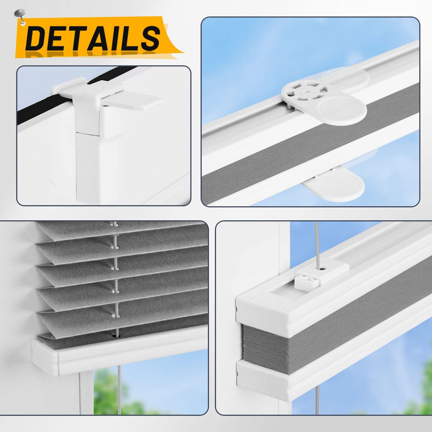 BelleMax pleated blind without drilling, blackout thermal pleated blind with clamp fixing, gray 100x130cm (WxH), blackout pleated blind 100% lightproof for windows, opaque privacy sun protection