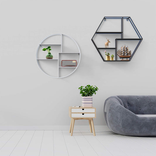 Yumyolk white round wall shelf, metal wall shelf in white, wall decor hanging shelf, wall shelves & storage, kitchen bathroom living room vintage industrial style.