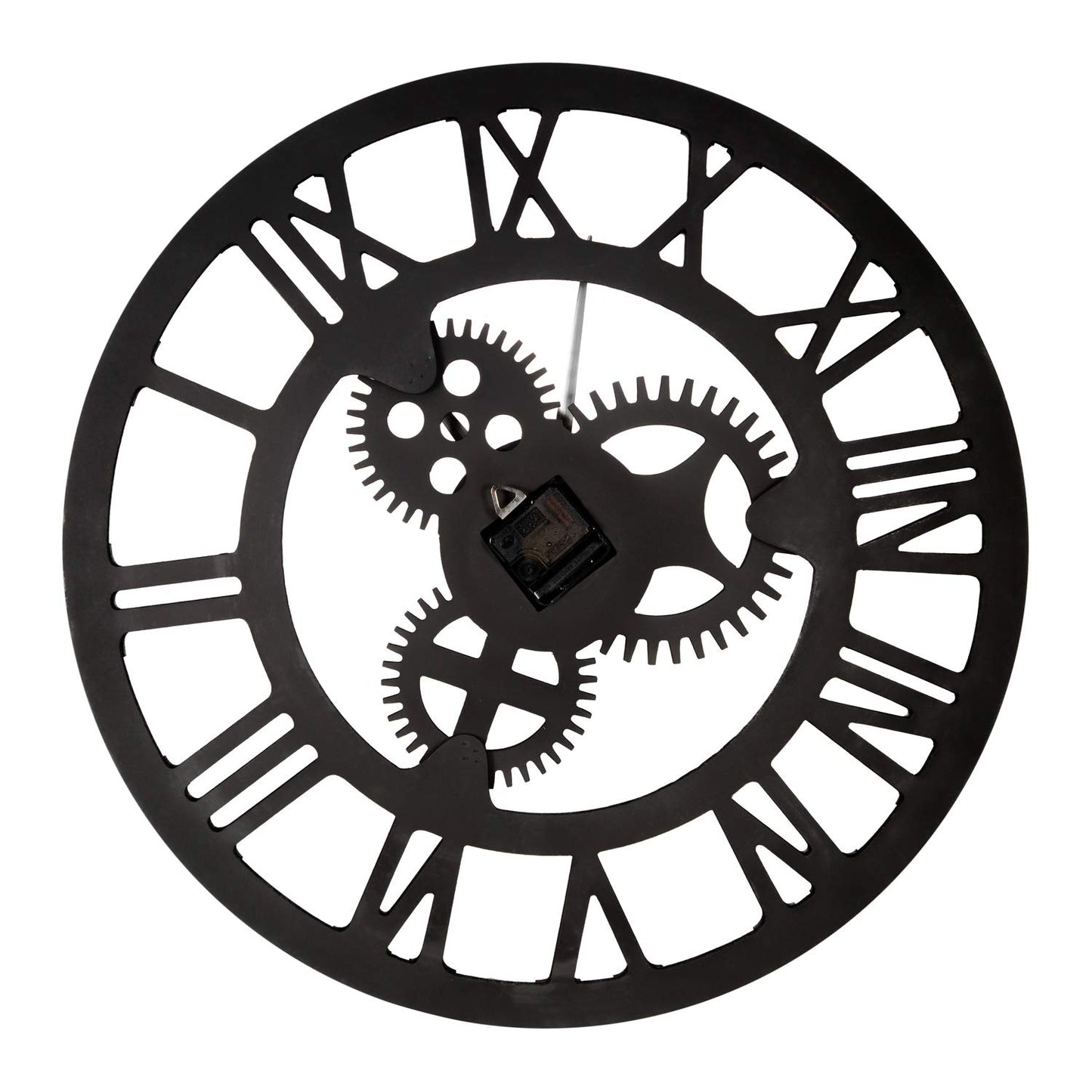 Lafocuse wooden wall clock large industrial silver, silent vintage wall clock 60cm XXL, gear roman numerals steampunk large for living room kitchen.