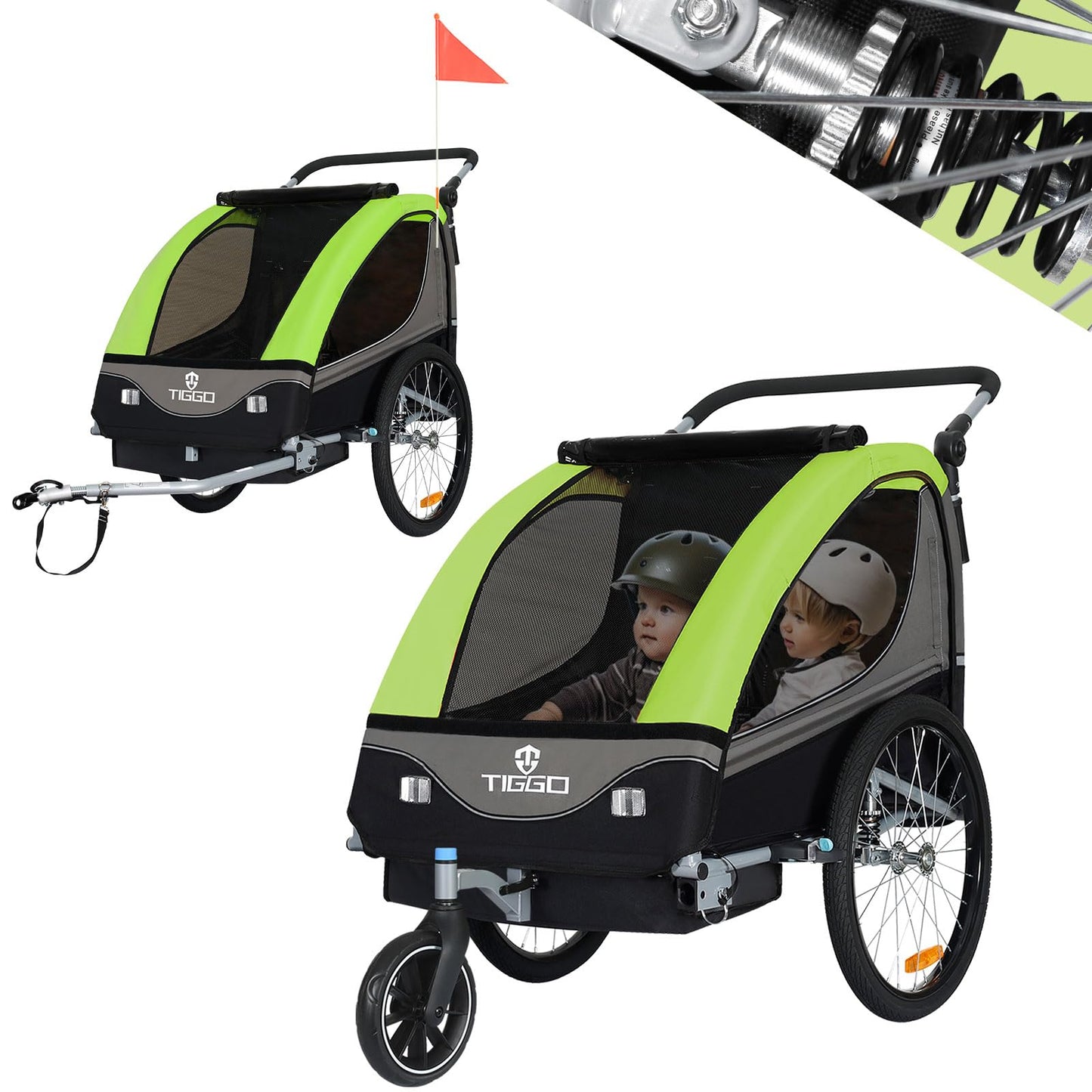 Tiggo S2 child trailer with suspension jogger 2 in 1 child buggy bike trailer trailer 360° rotatable